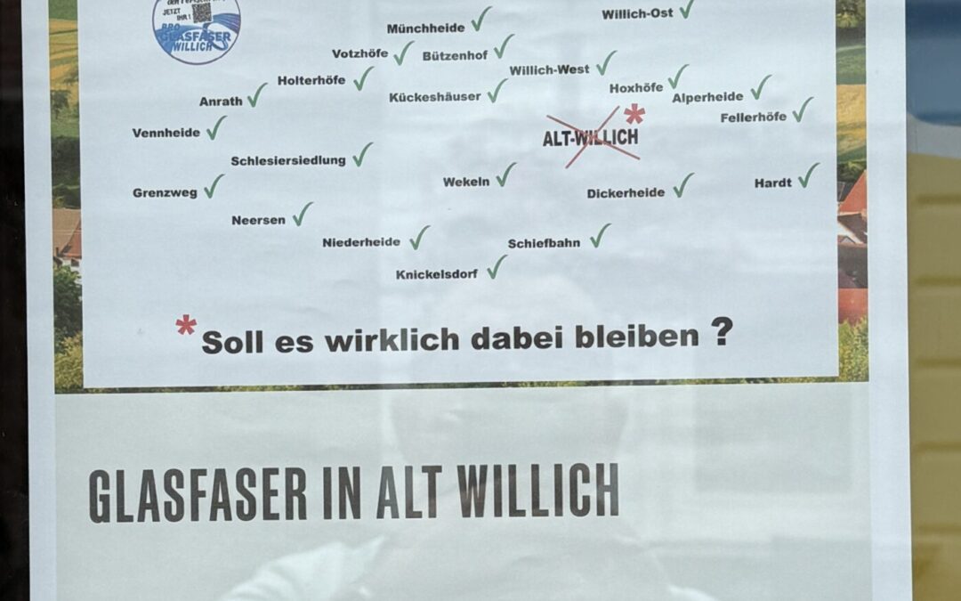 Glasfaser Erschliessung in Alt-Willich vor dem unmittelbaren aus !